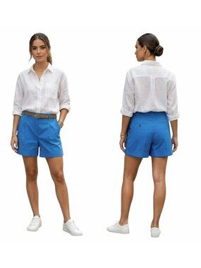 ⭐Banana Republic Royal Blue Pleated High-Waisted Cotton Shorts Womens Sz 6 New